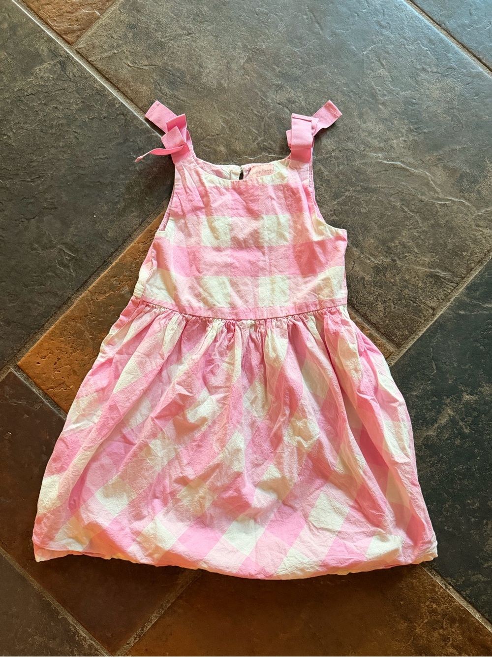 Lucky Penny Girls Pink and White Gingham Bow Strap Dress